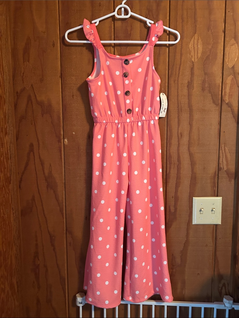 One Step Ahead Coral Pink Polka Dot Girls' Sleeveless Jumpsuit